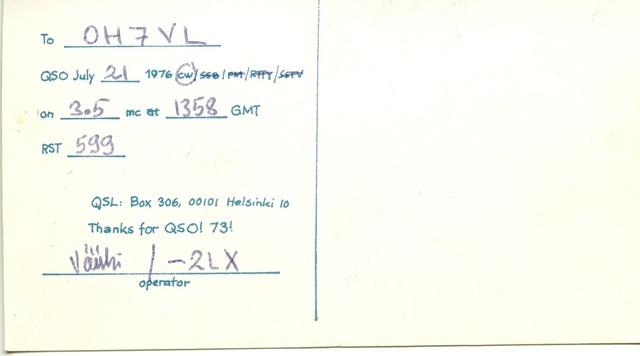 QSL Naarajärven leiriltä 1976